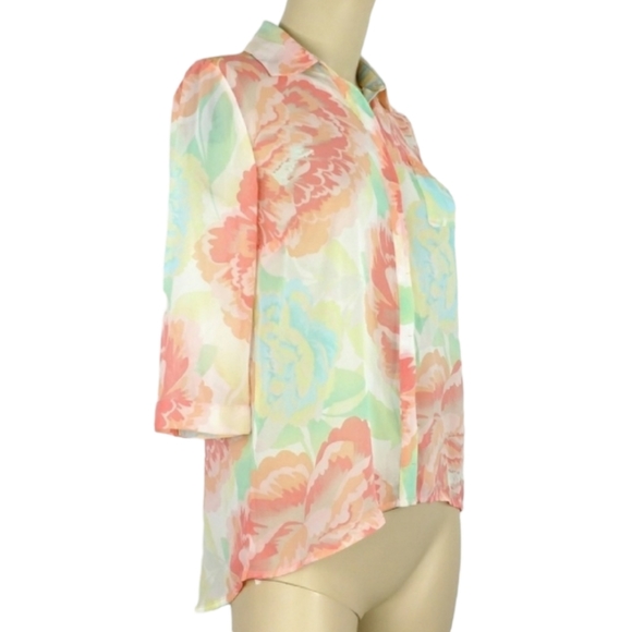 CANDIES floral peach sheer top Womens Small - Picture 2 of 5
